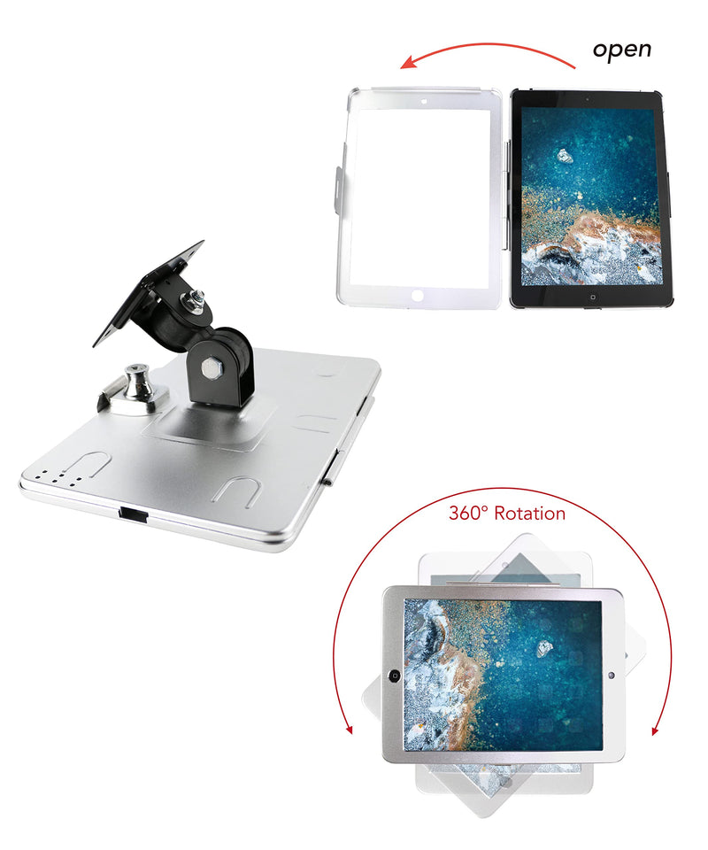 on Wall Mount Bracket for iPad 9.7"(6th,5th,Gen.), 9.7" Air1&2,9.7" Pro,Excluding 9.7"(1th,2th,3th,4th,Gen.),with Lock, Multi Angle,(Silver)