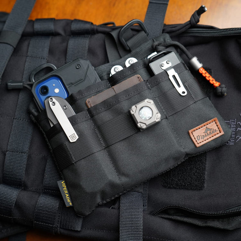 VIPERADE VE5 Slim EDC Pouch with 7 Pockets, Mens Pocket Organizer Multitool Pouch, Mini Crossbody Messenger Bag (No Strap) Black