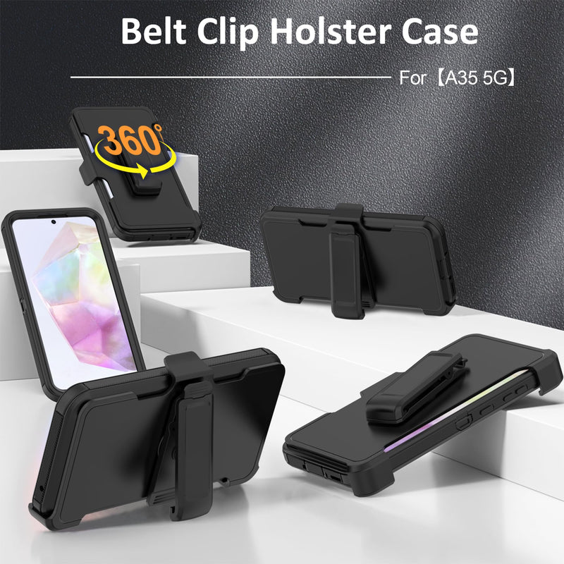 Compatible with Samsung Galaxy A35 Case, with Belt Clip Holster Heavy Duty Rugged Shockproof Full Body Protection Kickstand Cover for Samsung Galaxy A35 Phone (Black) Black