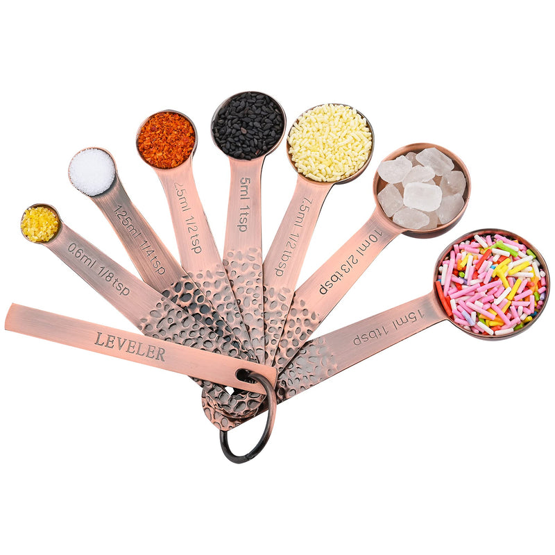 Smithcraft Copper Measuring Cups and Spoons Set, Stainless Steel Copper Plated 6 Metric & US Measuring Cups & 7 Spoons with Leveler for Baking & Kitchen A: Copper-cups+spoons