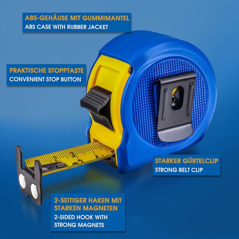 S&R tape measure 5 m METRIC and INCH 5m / 16 ft, tape 25 mm, roll meter with riveted MAGNET hook nylon coated tape measure, impact-resistant roll meter housing 5m, metric and inch