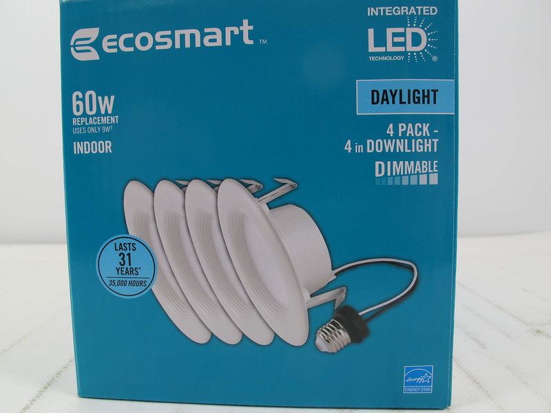 EcoSmart 4 in. White Integrated LED Recessed Trim, Daylight (4-Pack)