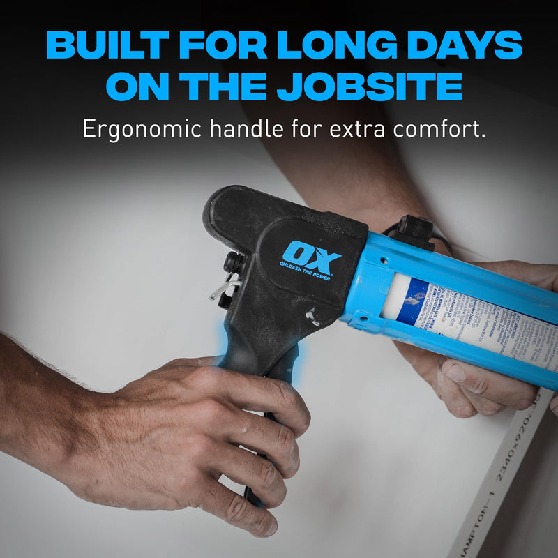 OX Pro Compact Caulk Gun - 10 oz Rodless Manual Caulking Gun Tool - 7:1 Thrust Ratio Designed for Tight Spaces, Includes Belt Clip - Pistola De Silicona 10 oz - Rodless