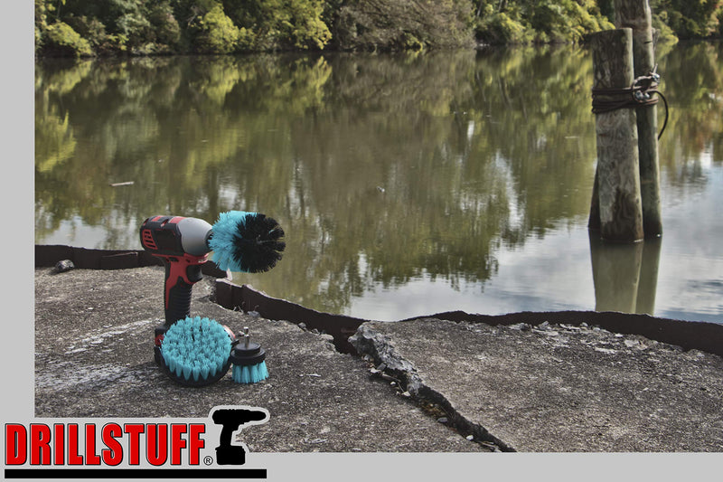 Aquatic Cleaning Supplies - Boat Cleaning Accessories - Hull Cleaning Brush Set - Boat Scrubbing Deck Brush - Spinning Drill Heads Brush Kit - Barnacle Removing Tool - Tank Cleaning Brushes - Aquatic Teal