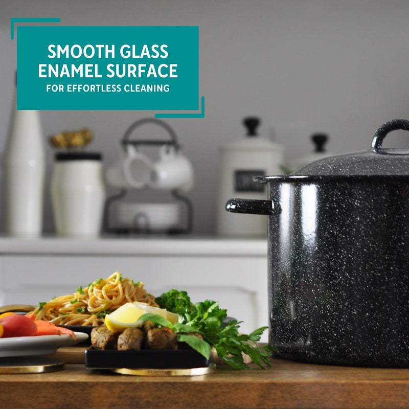 MIRRO 7.75qt Enamel Stock Pot, Black 7.8 Quarts