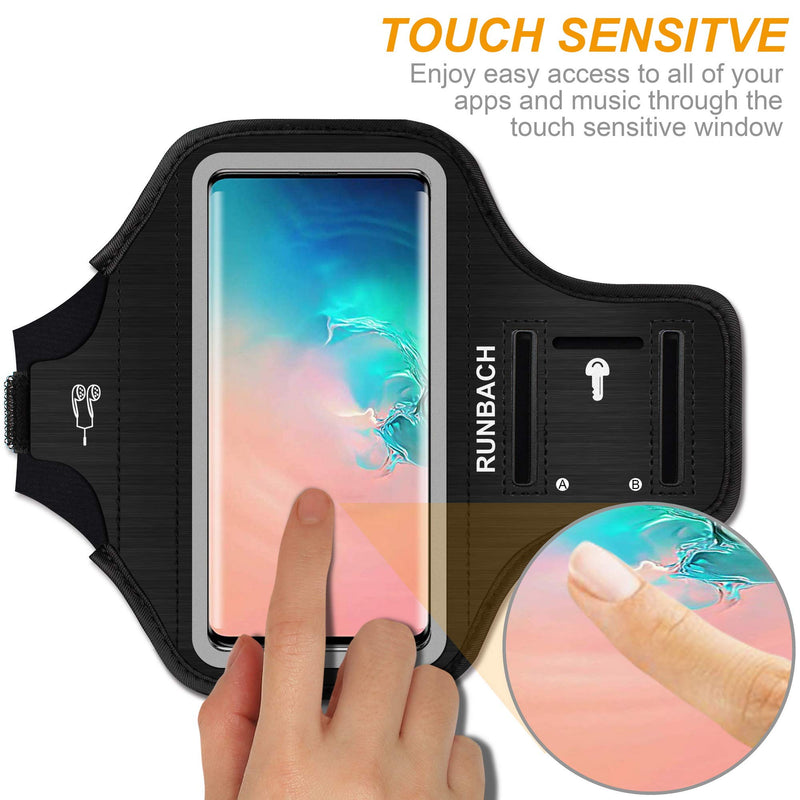 Armband for Samsung Galaxy S24+/S23+/S22+/S20+/S10+/S9+/S8+, Sweatproof Running Exercise Gym Bag with Fingerprint Touch/Key Holder and Card Slot (Black) Black