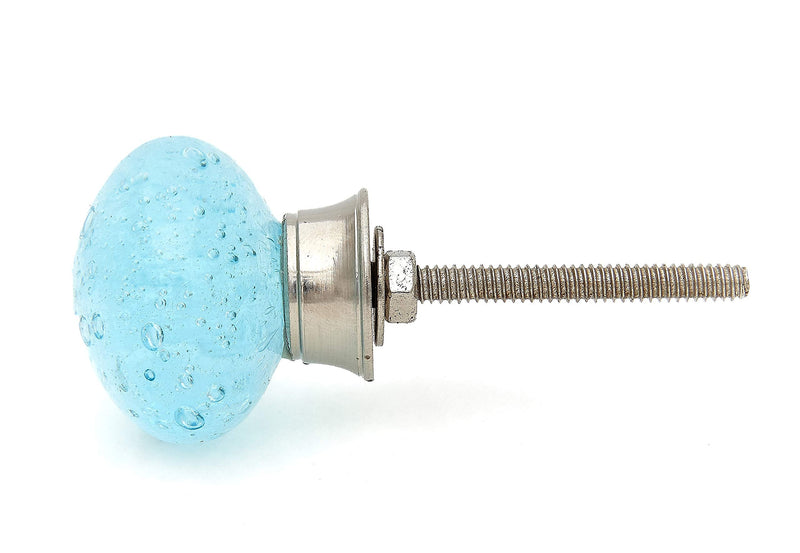 Shabby Restore Aqua Blue Bubbles Glass Dresser Drawer, Kitchen Cabinet or Door Knob Pulls Nickel Hardware - Pack of 12