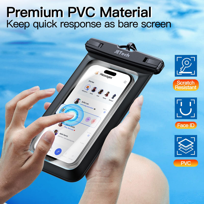 JETech Waterproof Phone Pouch, Water Proof Case for iPhone 15 14 13 12 Pro Max Plus, for Samsung Galaxy S24 S23 Ultra and Others up to 7.2 Inch, IPX8 Dry Bag with Lanyard, 2 Pack (Black+Black) Black+Black