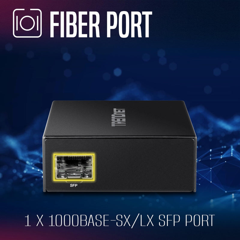 TRENDnet 1000Base-T to SFP Fiber Media Converter, Compact Design, 1000Base-T RJ-45 Port, 1000Base-SX/Lx SFP Slot, Mini Gbic, Multimode, Single-Mode, Full-Duplex Mode, Dual Speed SFP, TFC-GSFP 10/100 Mbps RJ-45|100 Mbps SFP