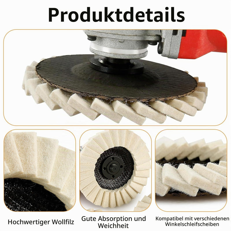 Pack of 5 Polishing Discs 125 x 22.2 mm Felt Polishing Fan Disc for Angle Grinder | Flex polishing disc shiny polishing discs made of wool felt for grinding and polishing paint wood, stainless steel plastic