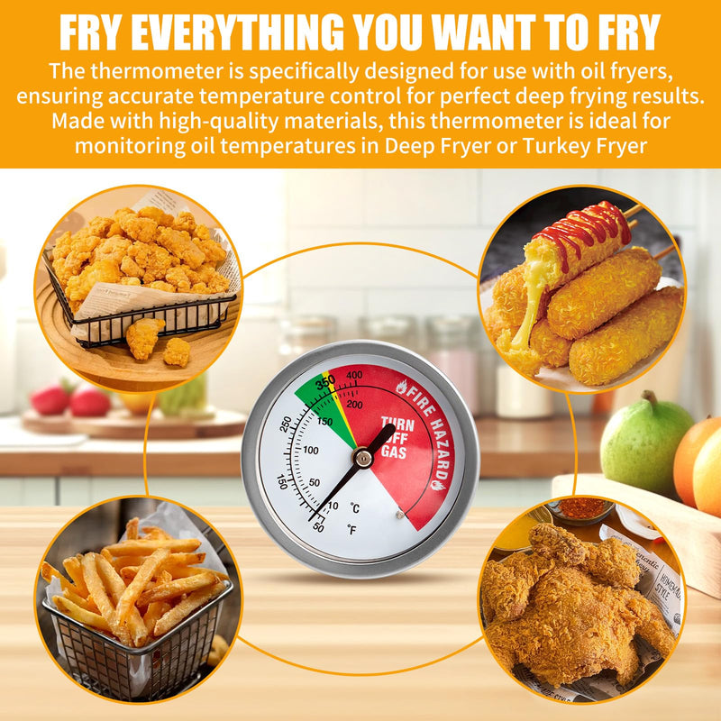 5070 Fryer Thermometer Replacement for Bayou Stainless Steel Tempered Dial, Fit for 9-gal 2.5-gal 4-gal Fryers, w/ 50˚- 400˚F Deep Fry Thermometer