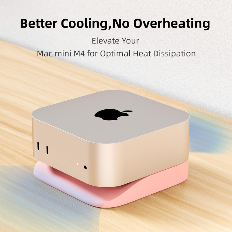 ELETIUO Desk Stand for Mac mini M4/M4 Pro 2024,Silicone Desktop Mount with Heat Dissipation,Anti-Slip Base,Easy Power Button Access,Space-Saving for Improved Cooling & Desk Organization,Pink Pink
