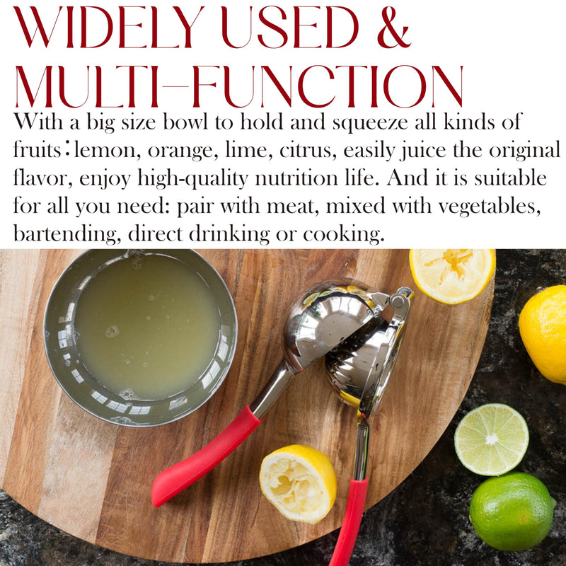 Bellemain Citrus Juicer | Metal Lemon Squeezer | Lime and Lemon Juicer Stainless Steel with Silicone Handles | Manual Juicer, Citrus Squeezer, Hand Held Juicer | Bar Juicer for Bartender Accessories Red