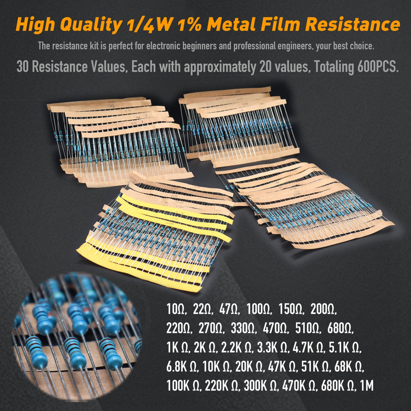 DIYoung 1390 Pieces Electronic Components Kit, with LED Diodes, Metal Film Resistors, Electrolytic Capacitors Package, Ceramic Capacitors, Transistors, Diodes