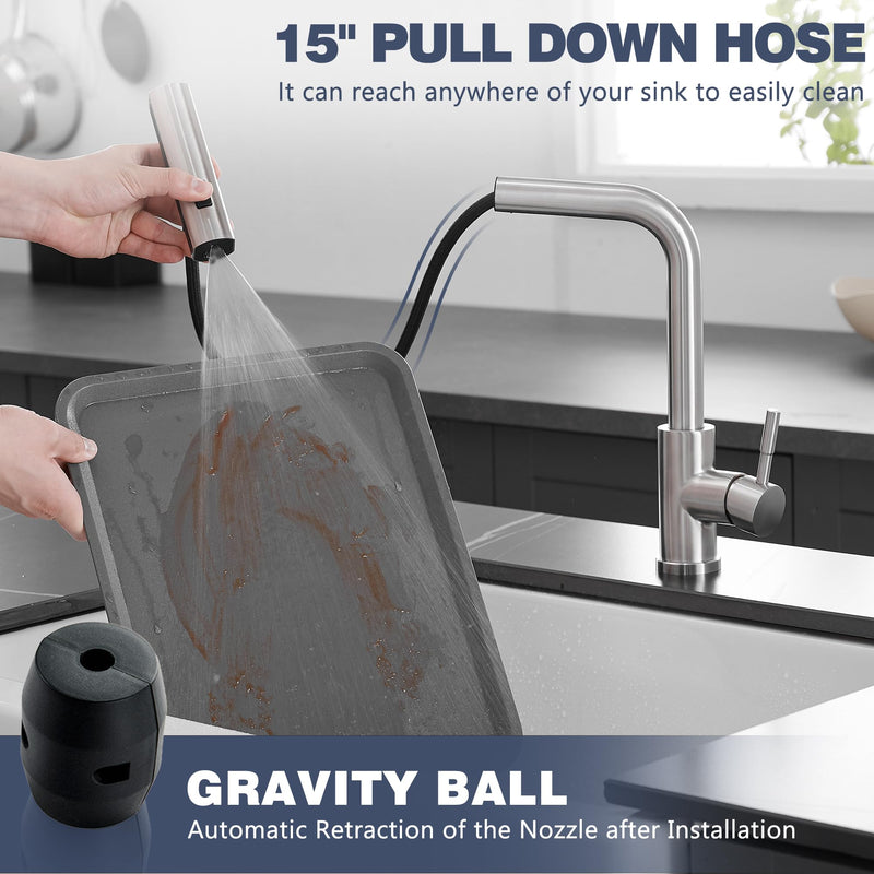GIMILI Kitchen Faucet with Pull Down Sprayer Brushed Nickel Waterfall Modern Kitchen Sink Faucet Classic