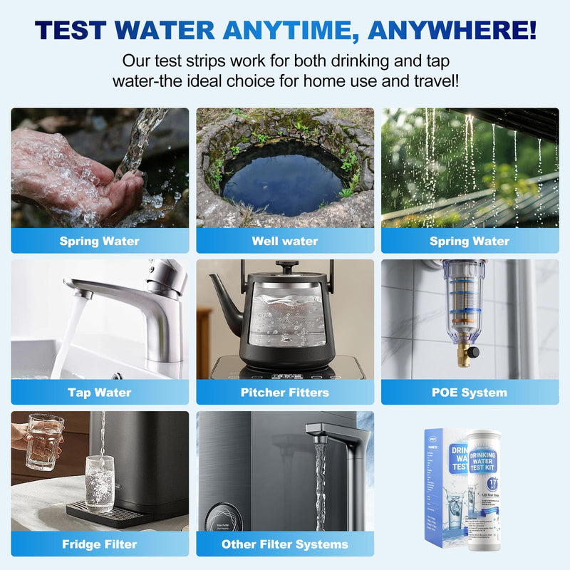 21-in-1 Home Drinking Water Testing Kit,145 Strips + 4 Bacteria Tests,Tap and Well Water Test Kit, Easy to Test and Read Home Test Strips for Hardness, Lead, Iron, Fluoride, pH, Copper and More