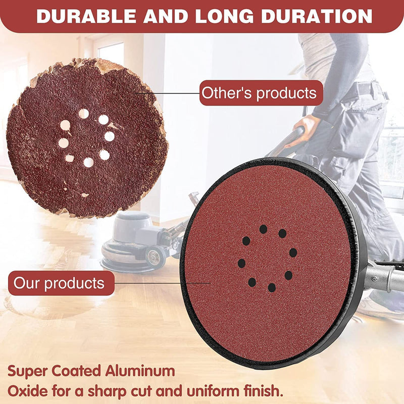 STEBRUAM sandpaper 225 mm Velcro, sanding disc 50 pieces 225 mm sanding discs for drywall sander sanding giraffe long neck sander sanding giraffe grit 10x P40/60/80/120/240 8 hole round 50 pieces - 40, 60, 80, 120, 240 grit