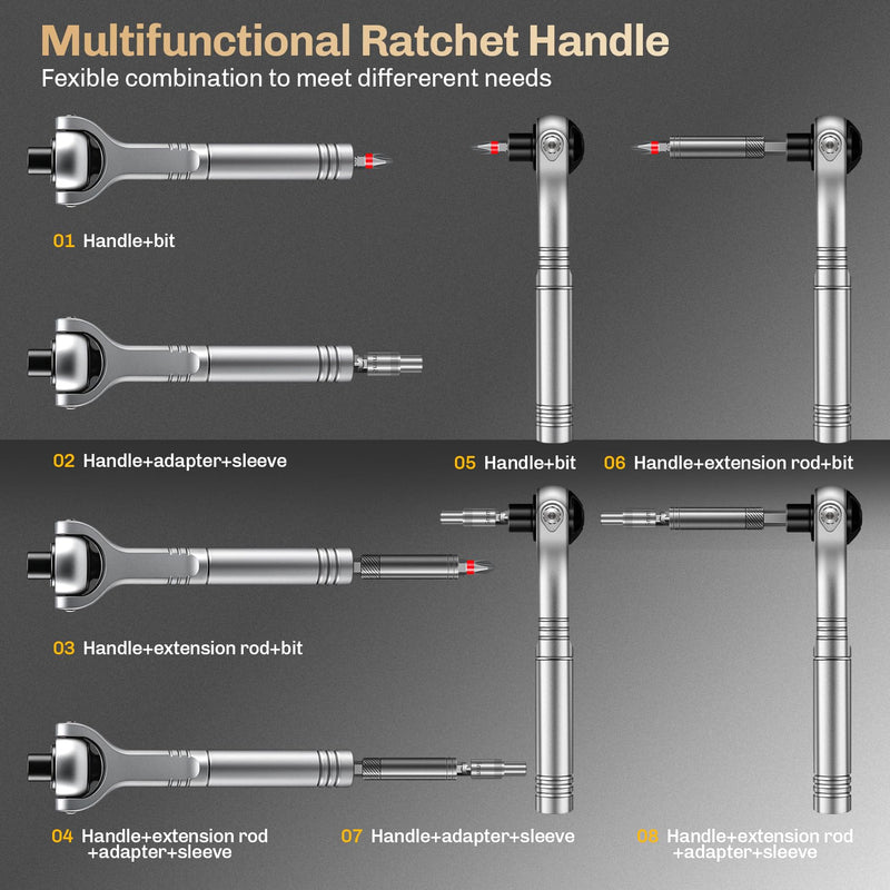 Magnetic Screwdriver Set 40-in-1 Ratchet Screwdriver Tool Kit with 270° Ball-Joint Handle - Portable CRV Bits Precision Repair Tool Set for Electronics,Computer,Phone,Bikes, Watches,Camera
