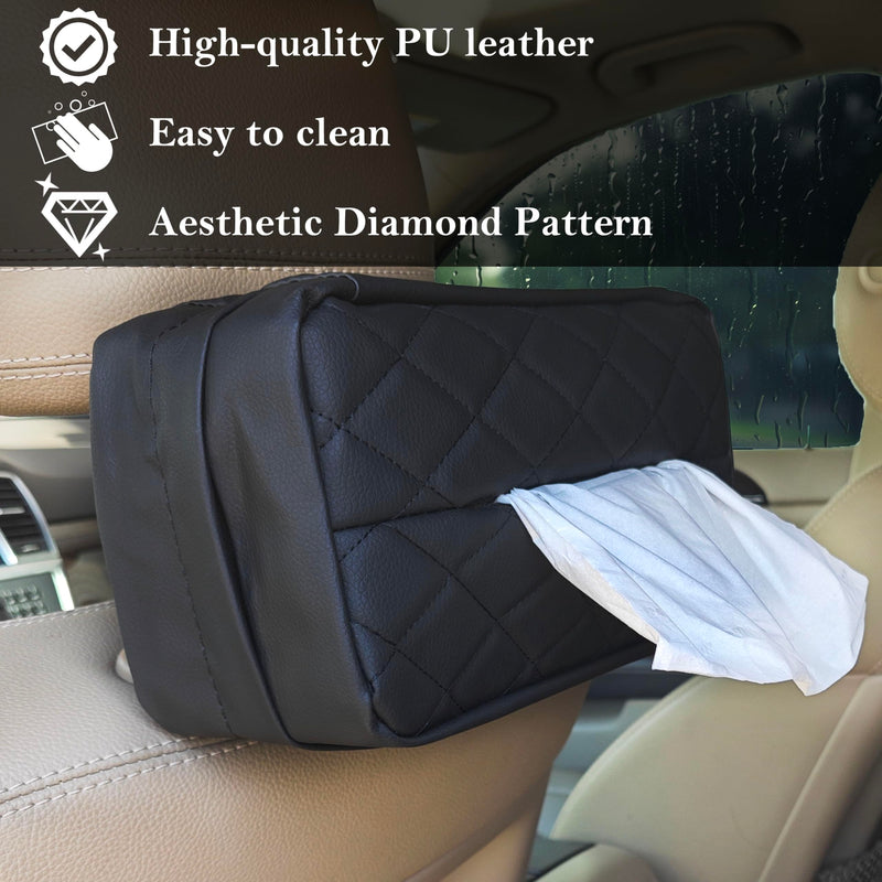 Car Tissue Holder for 120 Standard Tissue,Leather PU Tissues Box Cover for Car Backseat,Extra Large Rectangle Napkin Holder Soft Rectangular,Fits for Kleenex tissues,for Storage& Organization (Black) Black