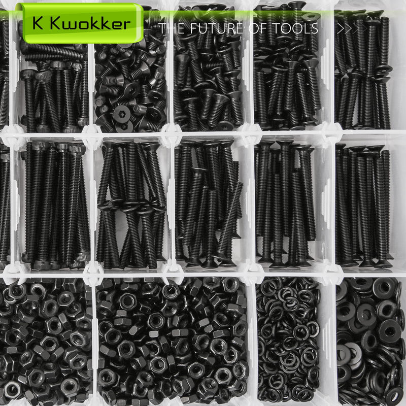 2540Pcs M3 Screw Kit 4MM to 35MM, M3 Socket Head Screws & Flat Head Screws, Upgraded Zinc Plated Assorted Nuts and Bolts Assortment Kit Black M3 Screws with Nuts, Washer and Lock Washers K. M3