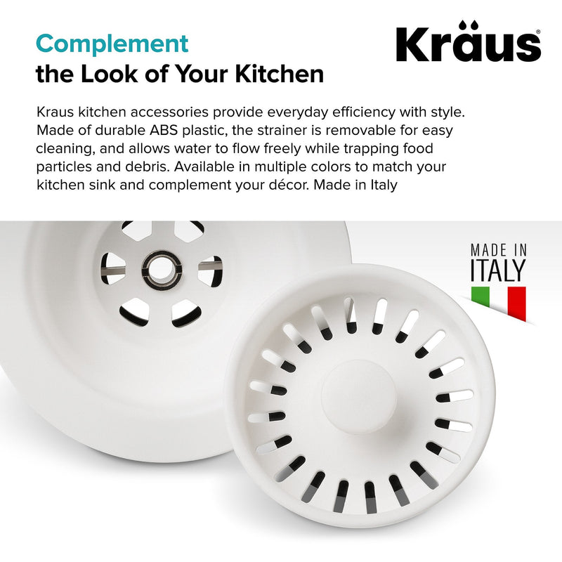 Kraus Kitchen Sink Strainer for 3.5-Inch Drain Openings in White, PST1-WH