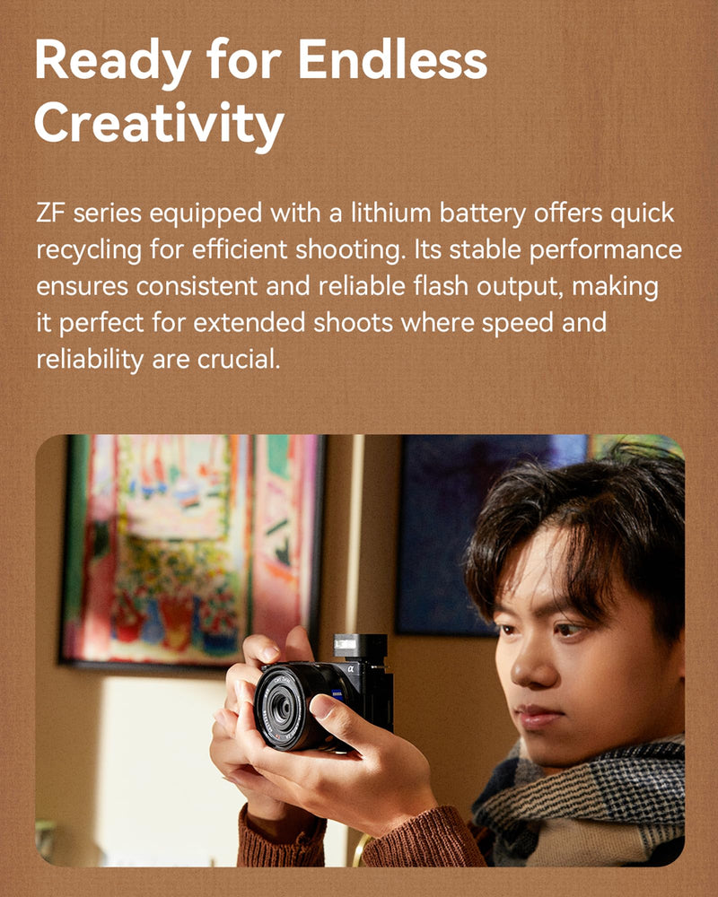 ZF-08 Camera Flash and Lightweight Portability Single-Contact Hotshoe Lithium Battery Type-C Charging 440 Full-Power Flashes ZF-08
