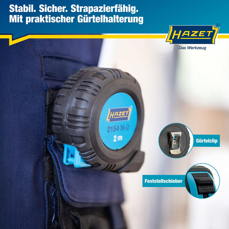 HAZET 2154N-2 Measuring Tape 2m/6.56ft, Multi-Colour | Length 2000 mm, width 16 mm, 134 g, L x W: 2000 mm x 16 mm, drive 290020 measuring tool, 610160 diagnostic (motor), 2 m