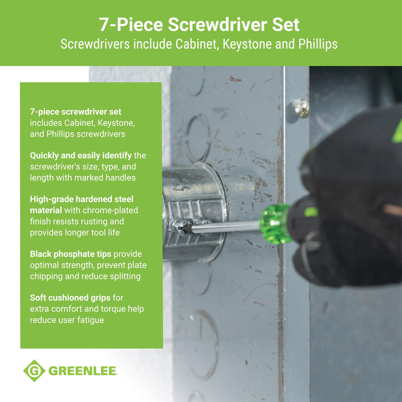 Greenlee 0153-02C 7-Piece Screwdriver Set with Cabinet, Keystone, and Phillips Standard