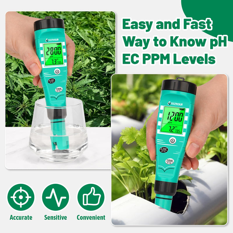 UIUZMAR pH Meter for Hydroponics EC pH Monitor pH ppm Tester for hydroponics System Simultaneous Measurement of pH EC TDS Temperature for DWC Setup Hydro Reservoir Tank, Aeroponic Garden