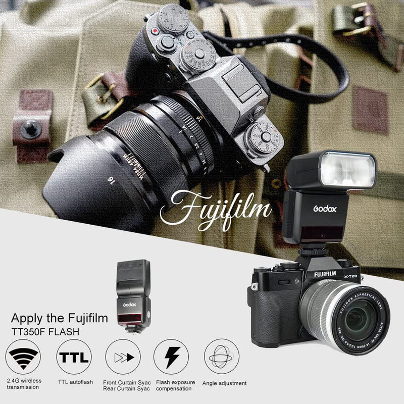 GODOX TT350F Flash for Fujifilm Camera, 2.4G Wireless GN36 HSS 1/8000s TTL Camera Flash Speedlite Compatible for Fuji Digital Camera X-Pro2 X-T20 X-T2 X-T1 XPro1 X-T10 X-E1 X-A3 X100F X100T