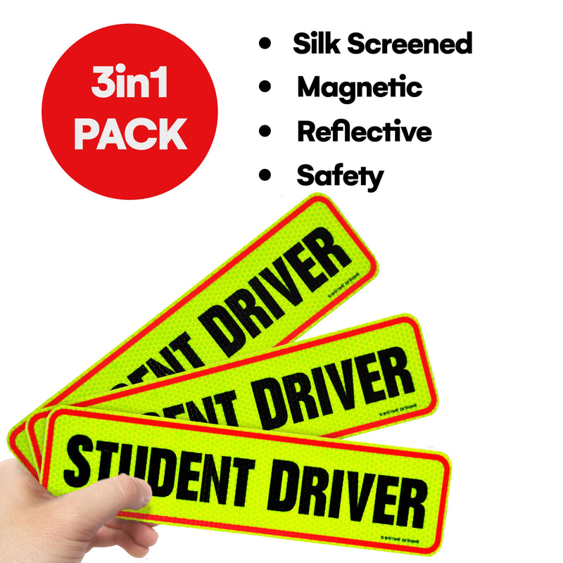 Reflective Student Driver Magnet | 12" Car Magnet Sticker for New & Beginner Drivers | Weatherproof & Magnetic | Accessories for Student Driver | Driving Signs Stickers Student Driver 12”, 3 Pk