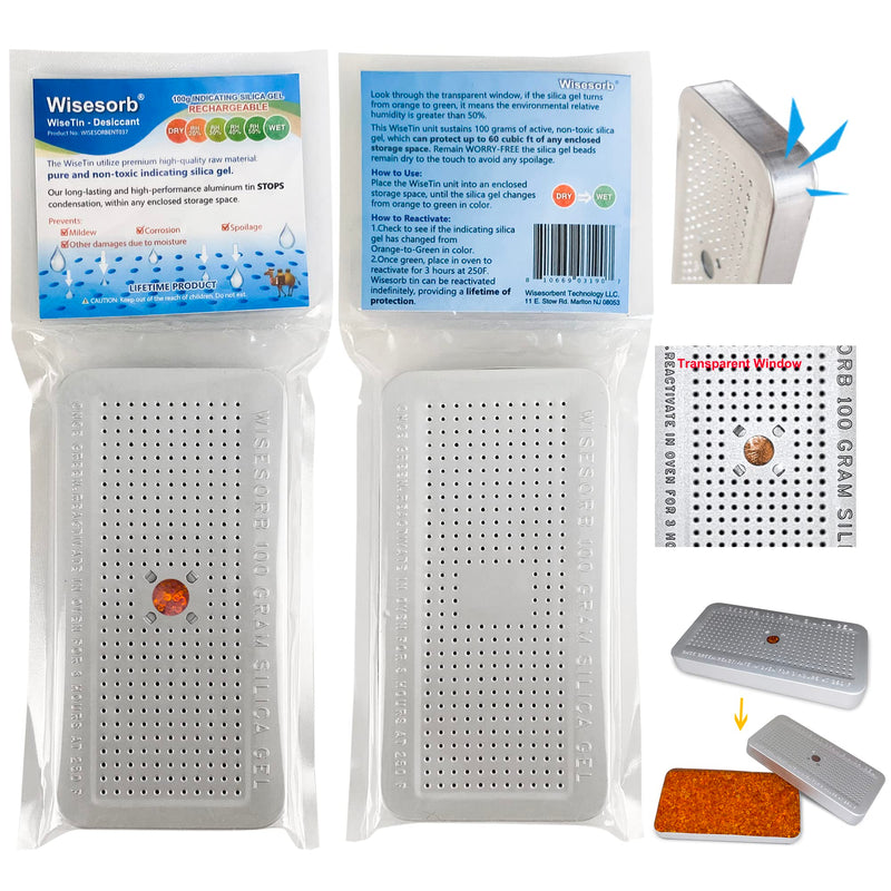 Wisesorb 100 Gram 5 Pack Indicating Silica Gel Canister, Gun Safe Dehumidifier (Orange to Green), Reusable Desiccant Canister Dehumidifier