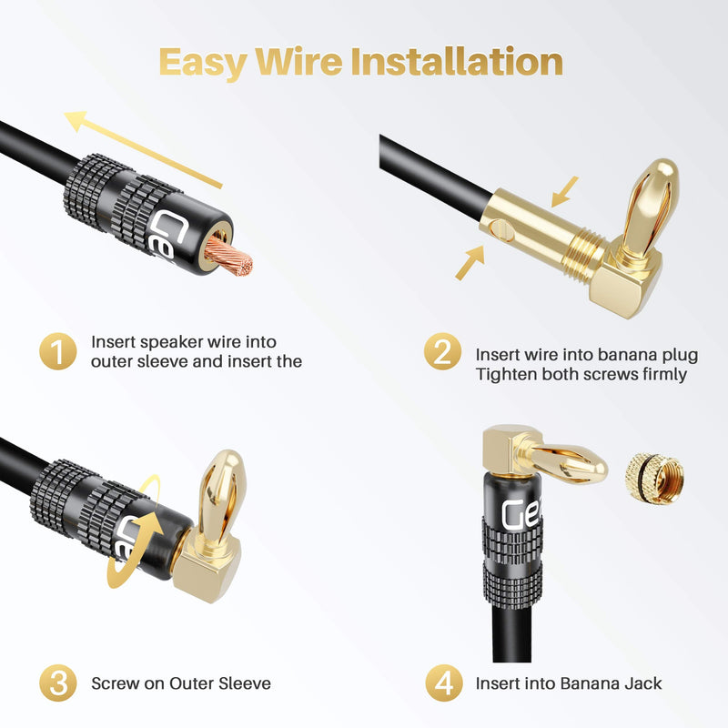 GearIT Right Angle Banana Plugs for Speaker Wire (6 Pairs, 12 Pieces), 90 Degree Pin Plug Type, (Non Conductive Coating) Spring Clips Speaker Banana Jack Terminals (Support 12 AWG to 20 AWG Wires) Banana Plugs (90 Degree Right Angle )