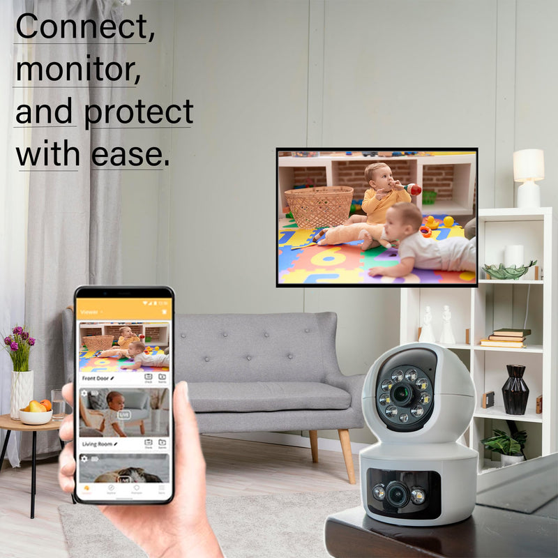 Dual Lens Security Camera - 2 Room Security Cameras WiFi - WiFi Camera Two Way - Wireless Security Cameras with Monitor - Smart Camera Lens - Video Cameras - Pet Cameras for Home - Indoor Camera WiFi