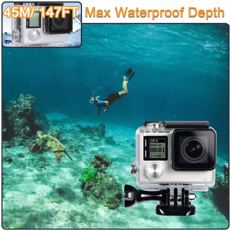 Waterproof Housing Case for GoPro Hero 4 3 Plus, Protective Underwater Dive Shell with Bracket for Go Pro Hero4 3+ Action Camera Accessories Kit