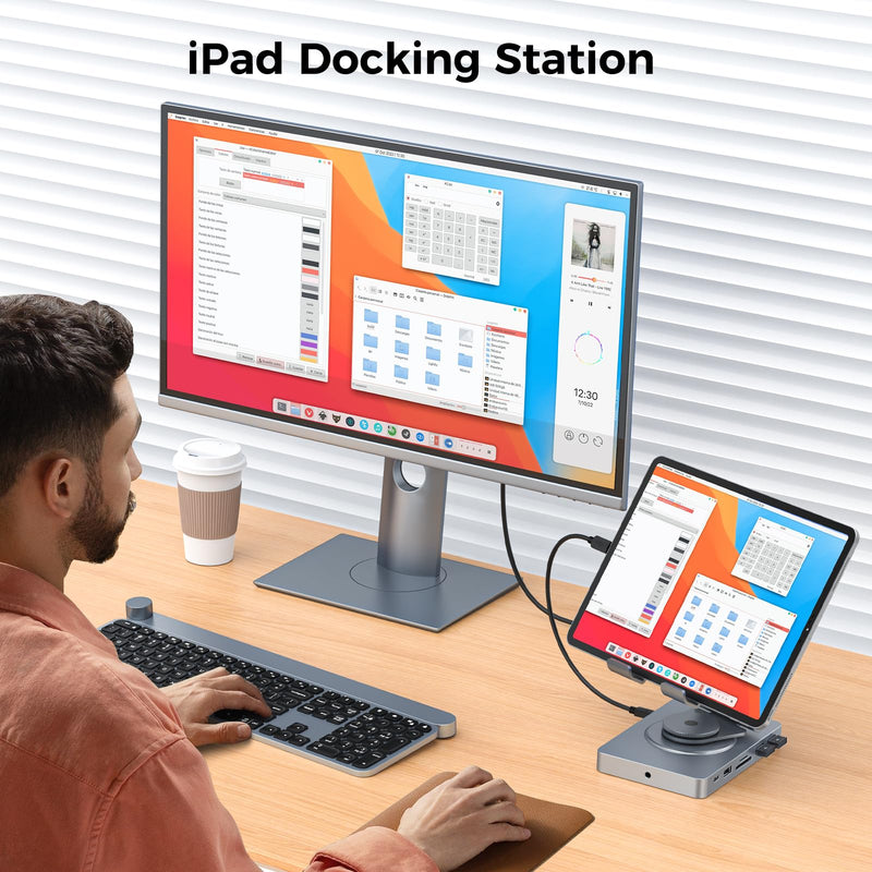 Versatile USB C Docking Station for iPad (USB-C), 11-in-1 with SD TF 4.0 Reader, 4K@60Hz HDMI, RJ45, Audio, USB A, USB c, Rotatable, Also for Tablet, Steam Deck, ROG Ally, Legion Go, with 65W Adapter With 65W Charger