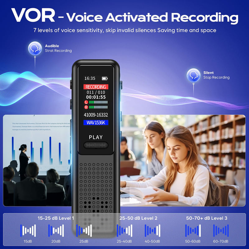 64GB Voice Recorder - Upgraded Digital Voice Activated Recorder with AI Noise Reduction Technology, Dictaphone Tape Recorder Device with Playback for Lectures Meetings/Classes/Interview 64GB