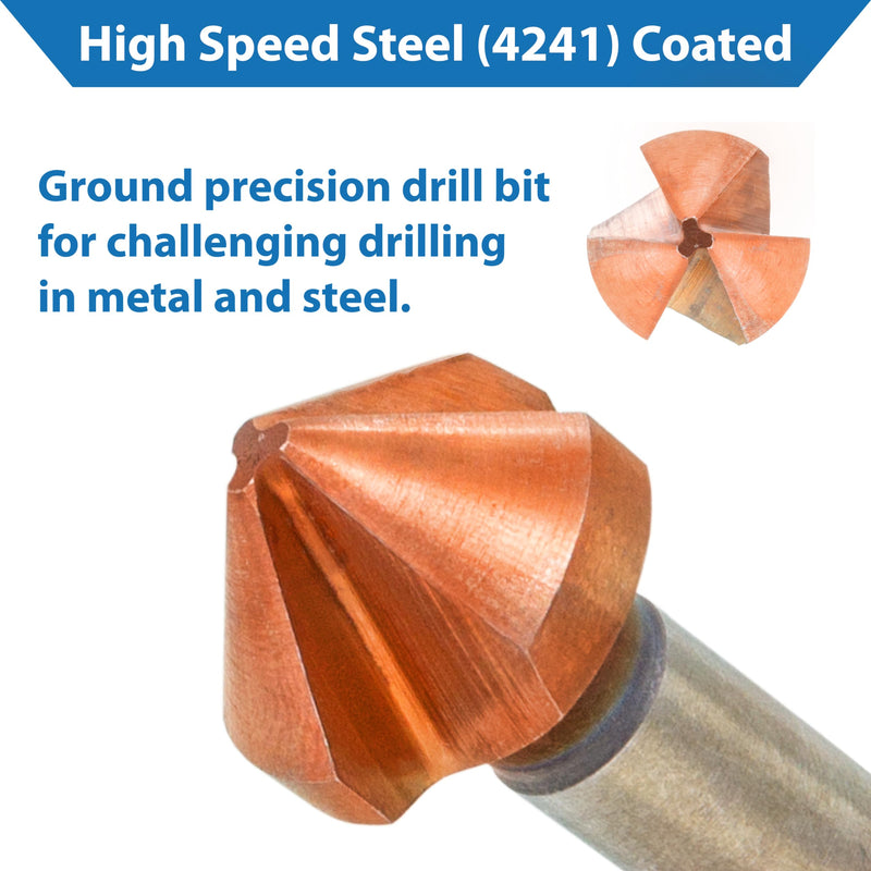 TJR® Countersink 90° Set of 6 Pieces 1/4", 1/3", 2/5", 1/2", 2/3", 4/5" HSS (4241) Coated, for chamfering. Tool Bits Set for Steel, Aluminum, Brass, Wood, Plastic (Coated in Carton Box) Coated in Carton Box