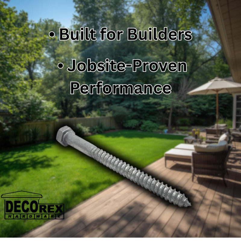 3/8 in x 6 in Hot Dip Galvanized Lag Bolts – Heavy-Duty Hex Head Structural Screws for Decks, Posts & Framing | A307 Steel | Exterior Wood Fasteners | 10-Pack 3/8" x 6"