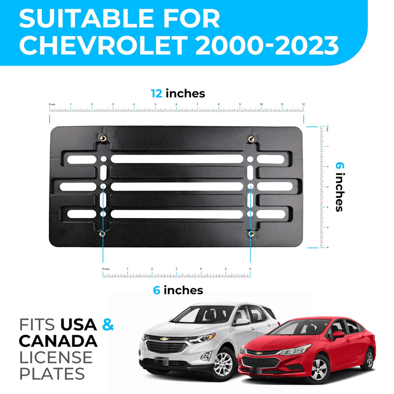 Front Bumper License Plate Bracket for Chevrolet 2000-2025, Plate Holder Set w 6 Unique Screw Bolts & Wrench Kit, License Tag Mounting Kit, Quality Plate Holders, Premium Car Accessories