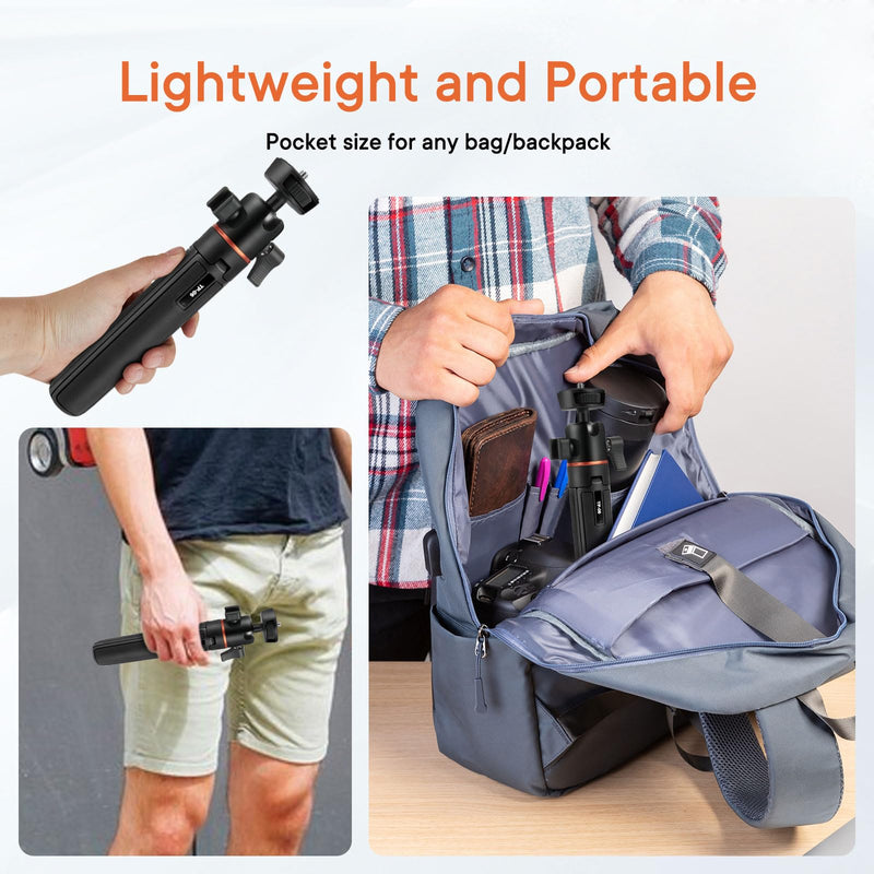 Camera Tripod Stand, Mini Desktop Aluminum Tripod Selfie Stick with Cold Shoe, 360° Ball Head with 1/4 Inch Screw, Portable Tripod for iPhone Android Canon Sony DSLR Vlogging Video Recording