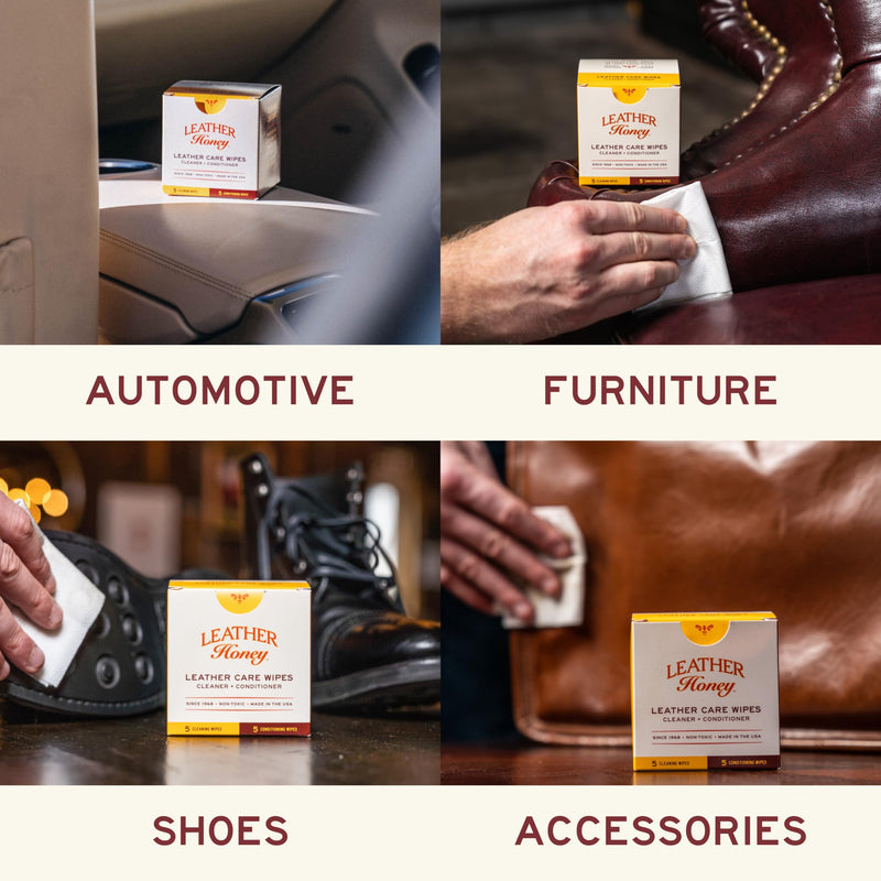 Leather Honey Leather Care Wipe Kit: Clean & Restore On-The-Go. Use for Leather Couches, Car Seats, Purses, Shoes & Bags. Safe for Any Color. Non-Toxic & Ready-to-Use. 5 Cleaner & 5 Conditioner Wipes Combo