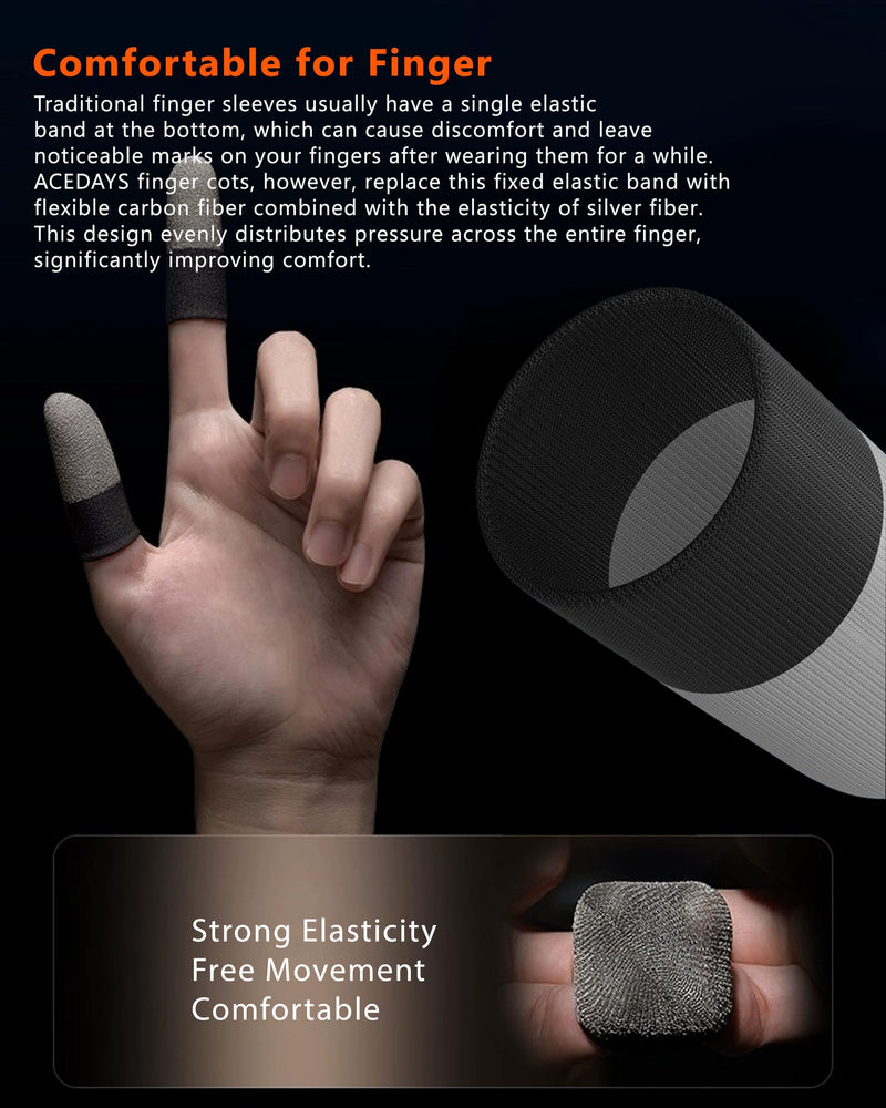 Gaming Finger Sleeves,100% Visible Silver Fibers,Just Right Pressure/Breathable/Sweatproof,Gaming Gloves for PUBG Mobile/Knives Out/Call of Duty Mobile（10pcs） M