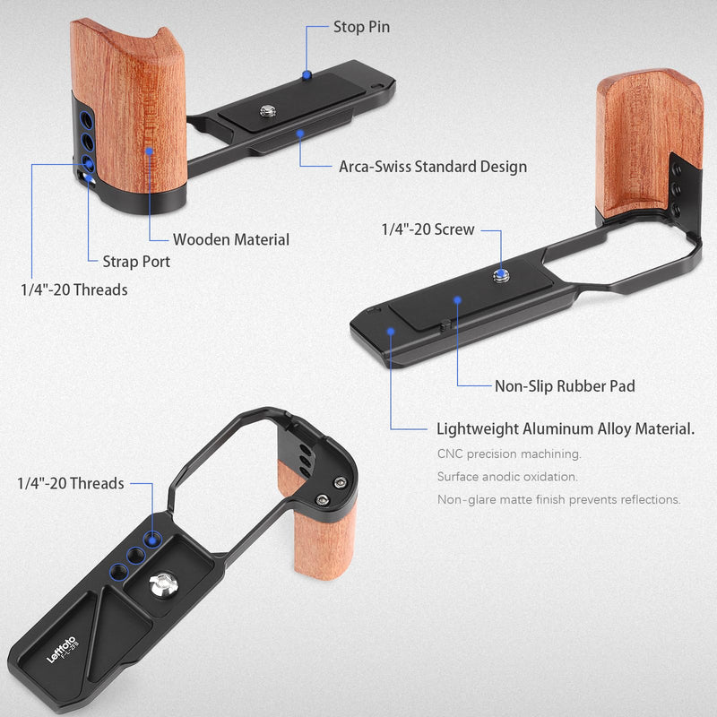 Leftfoto Z f Wooden Hand Grip L Bracket for Nikon ZF Camera, with Built-in Bottom Quick Release Plate for Arca for Quickly Switch on Gimbal/Tripods/Handheld Shooting (Black)