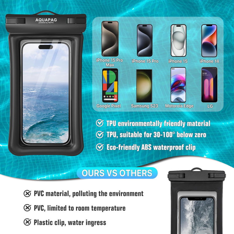 NEPHI IP68 Waterproof Phone Pouch 2 Pack-Up to 7.0"，Adjustable Neck Lanyard Floating Waterproof Phone Case for iPhone,Phone Dry Bags for Vacation Beach Pool Travel Essentials（Black+White） Black White 2 pack