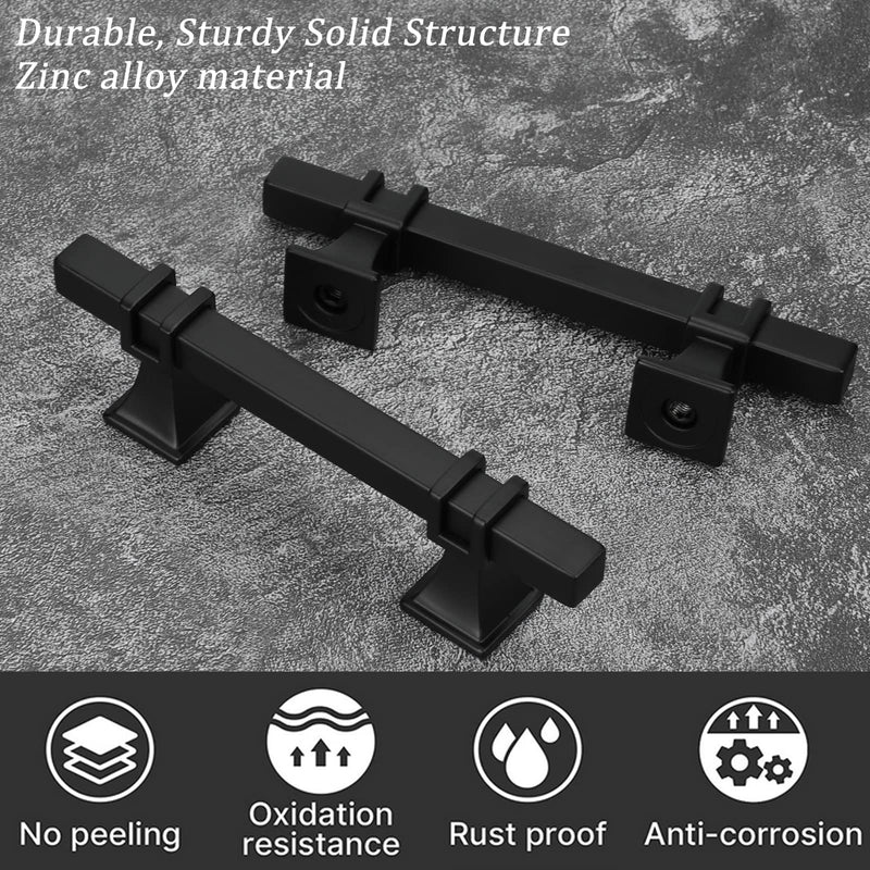 10 Pack 3 Inch Black Cabinet Handles Matte Black Cabinet Pulls, Square Kitchen Cabinet Handles Dresser Drawer Pulls Kitchen Cabinet Hardware 3 inch (76mm) Hole Center Pull 10