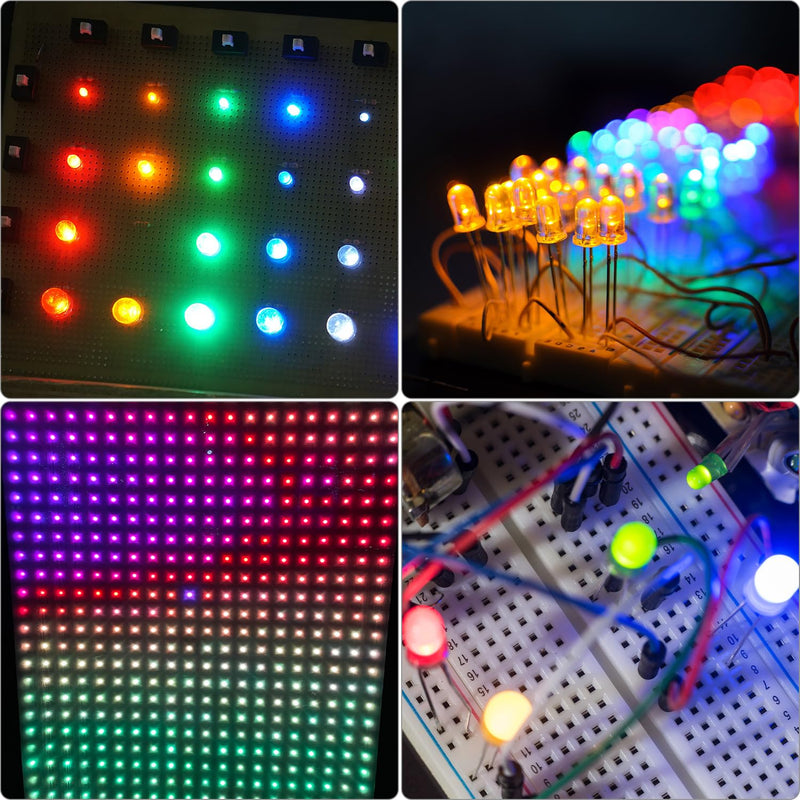QWORK® 5 mm LED Light Emitting Diodes Set, 250 Pieces - 5 Colors Diffuse Round Head Diodes 3V-3.2V for Science Projects, Model Making & Electronics DIY