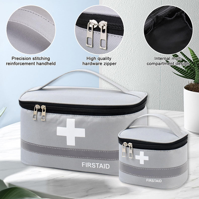 Colexy Pack of 2 Medicine Bag - Portable Travel Pharmacy with Large Capacity and Waterproof Emergency Bag for Travel, Home and Office Gray