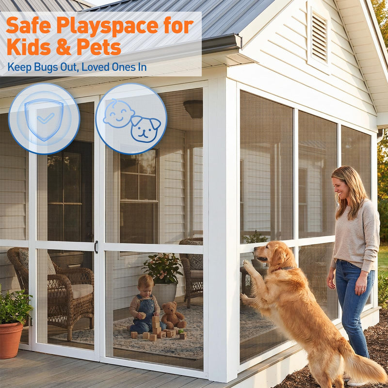 MAGZO Window Screen Replacement Mesh 59"W x 196"L - Pet Resistant Premium & Durable Polyester Screen Door Mesh, Allows Fresh Air in, DIY Repair Kit Includes Tool for Sliding Doors,Windows,Patio, Gray 59 X 196 Inch