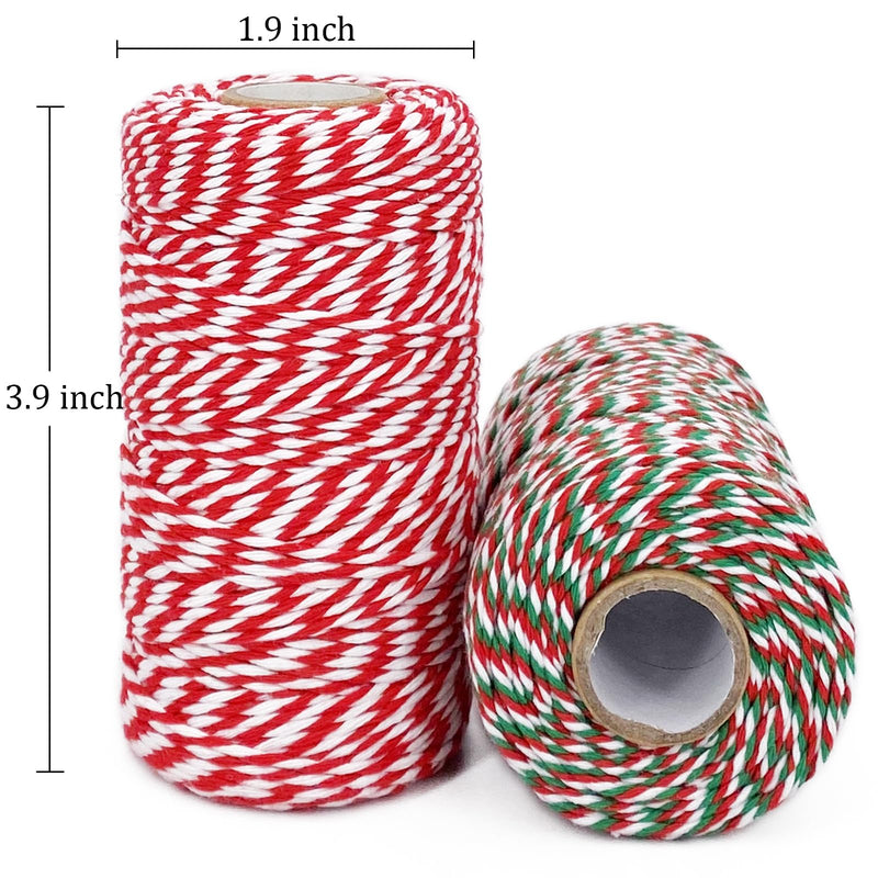 Leecogo Christmas Twine String, 2 Rolls 656 Feet Bakers Twine Cotton Twine String Natural Green Red White Butchers Twine String Cord for Gift Wrapping, Baking, Arts Crafts, Gardening,DIY,Home Decor